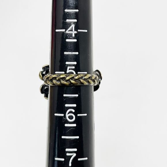 Set of 2 Brass Gold Tone Fashion Rings Peace Sign Floral Gemstone Size 5 and 6 - Picture 5 of 8